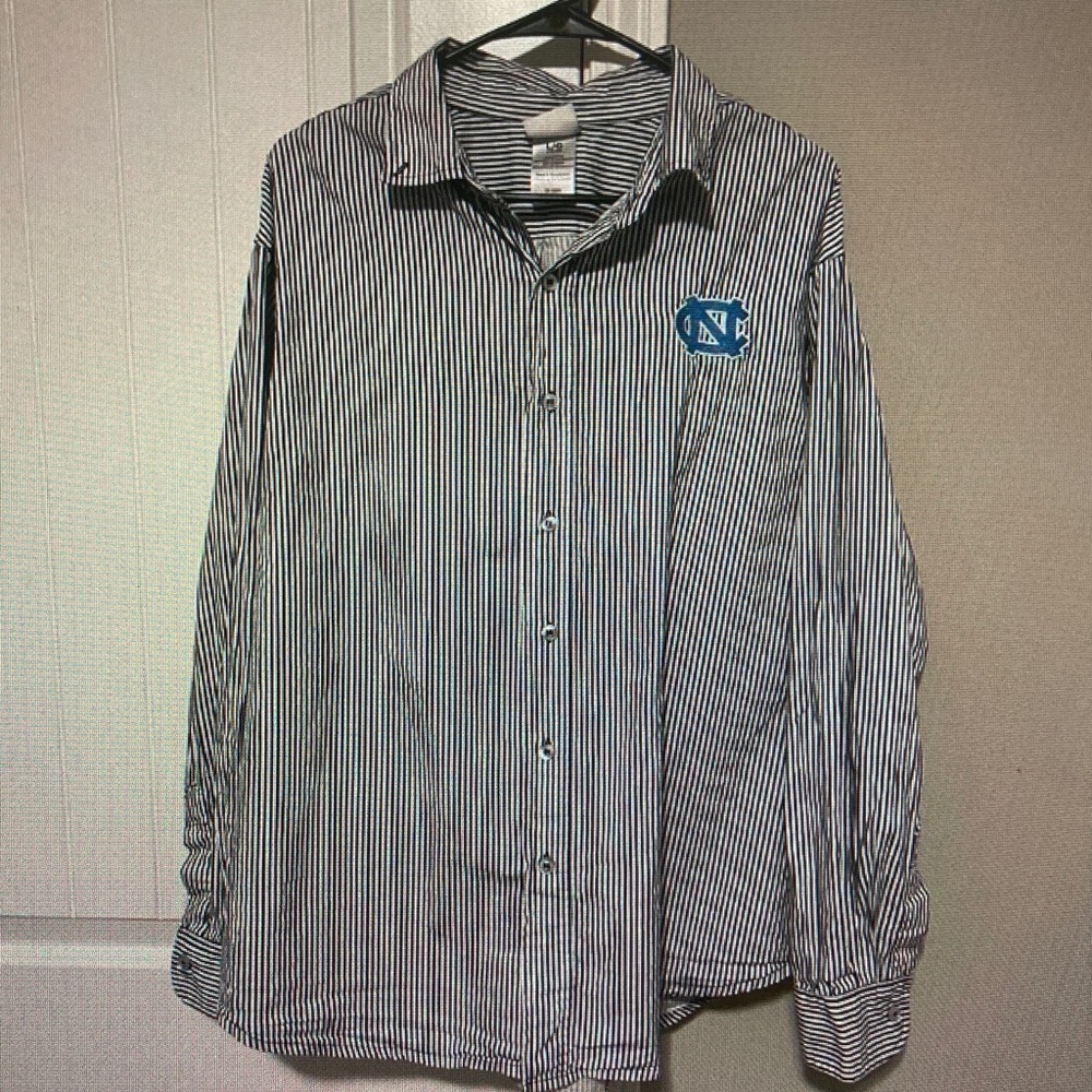 Under Armour Striped Dress Shirt in Navy and White with Logo